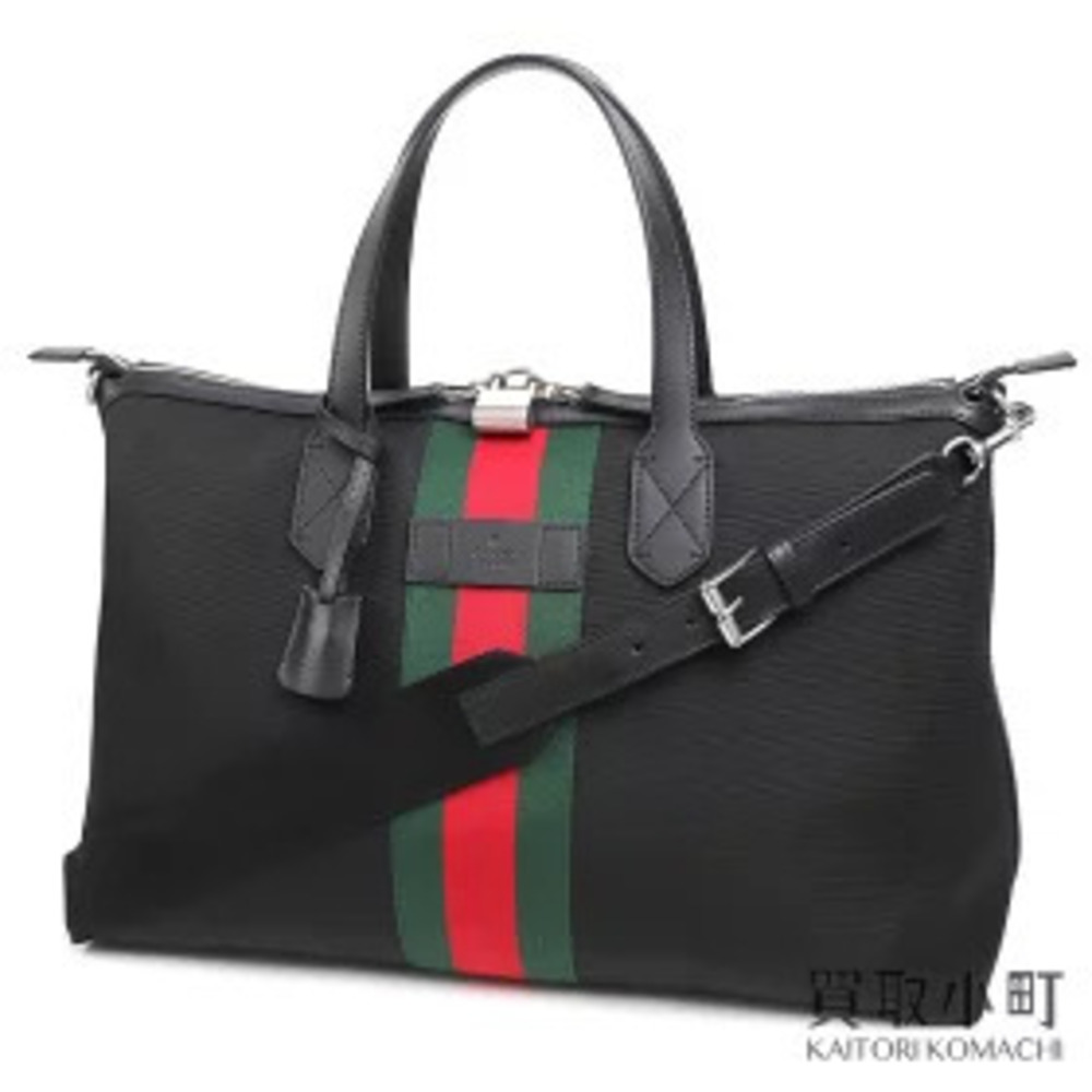 Gucci Techno Canvas Duffle Bag Black Web Stripe Shoulder Tote